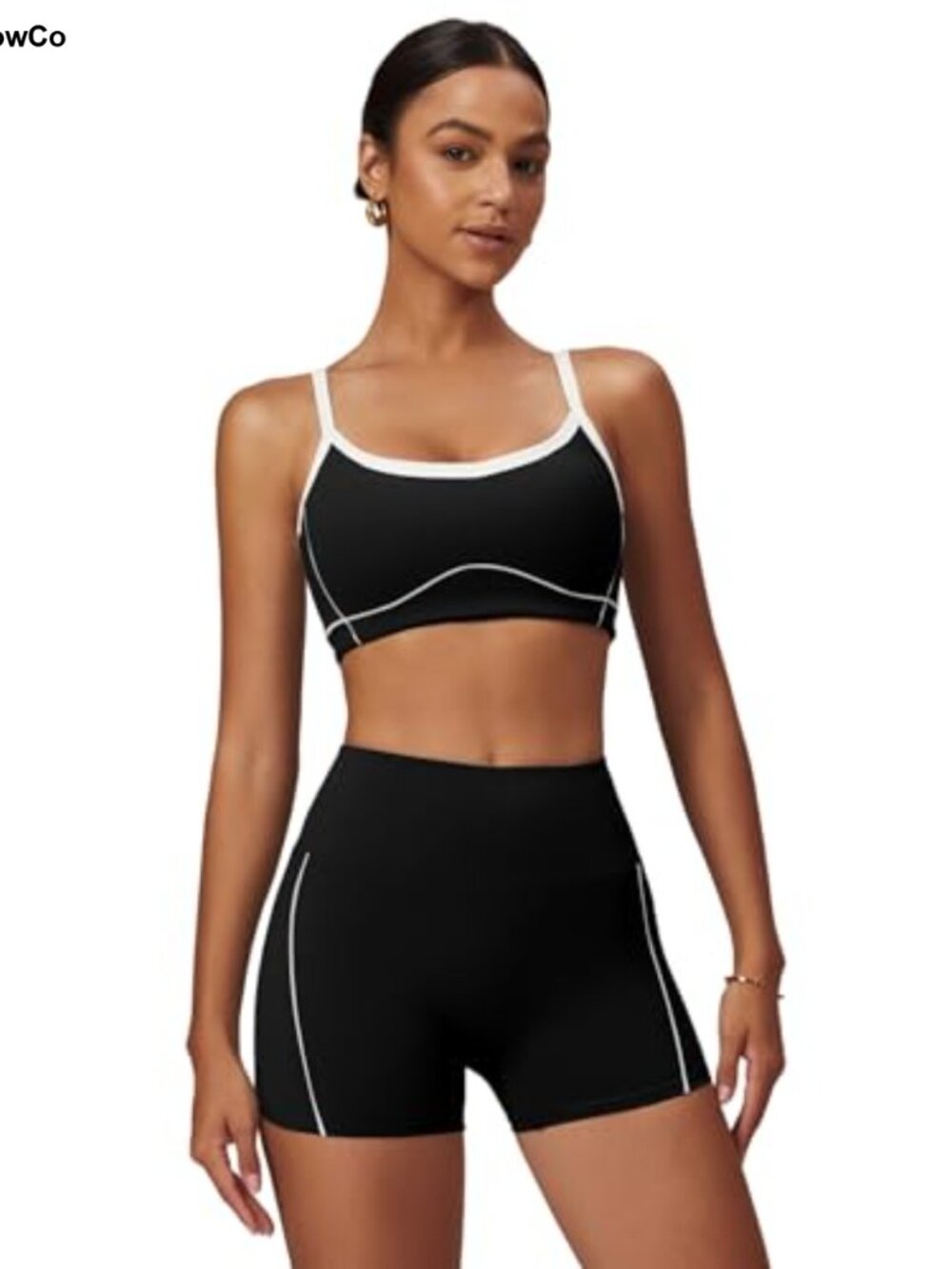 Women's 2 Piece Workout Set Contrast Sports Bra & Tummy Control Shorts